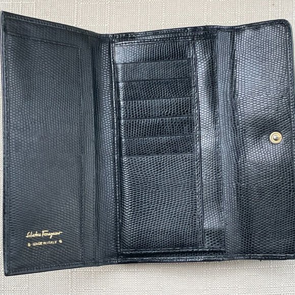 Salvatore Ferragamo Women Long Wallet Crocodile Leather Trifold Kisslock Italy - Picture 3 of 12